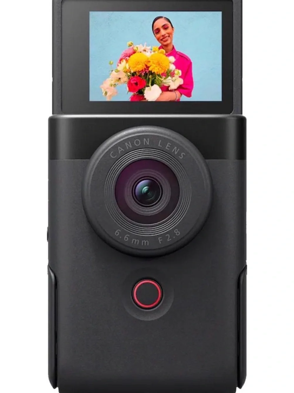 Canon Black Compact Camera with Red Button Accent