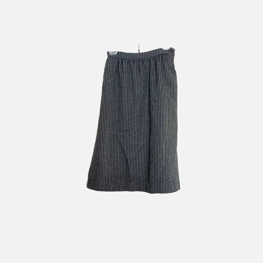 Vintage Sag Harbor Grey Houndstooth Plaid Wool Midi Pencil Skirt Women’s Size 0