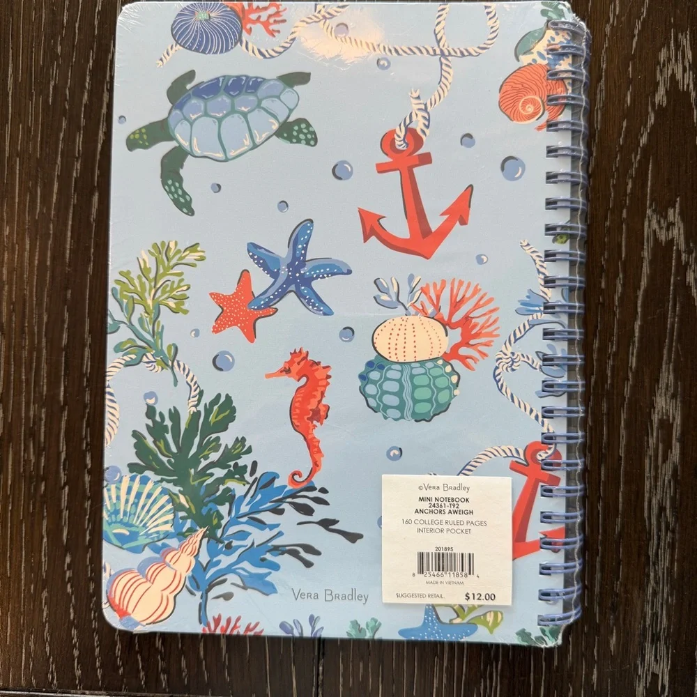 Vera Bradley Mini Notebook‎ Anchors Aweigh Print College Ruled Spiral Sealed