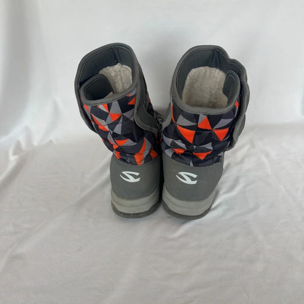 Hobibear Winter Snow Boots Grey Orange Geometric Faux Fur Lined AW3771 Kids 7 39