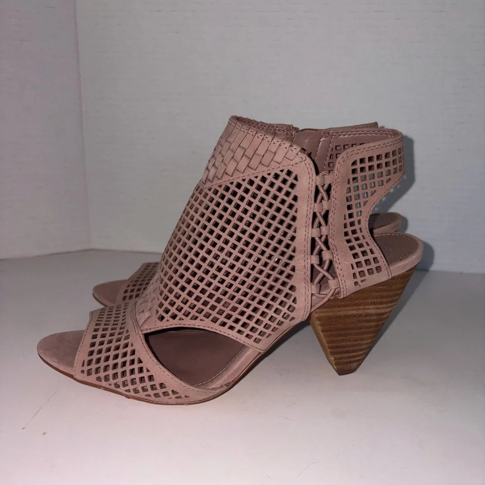 Vince Camuto leather woven cutout peep‎ toe ankle bootie