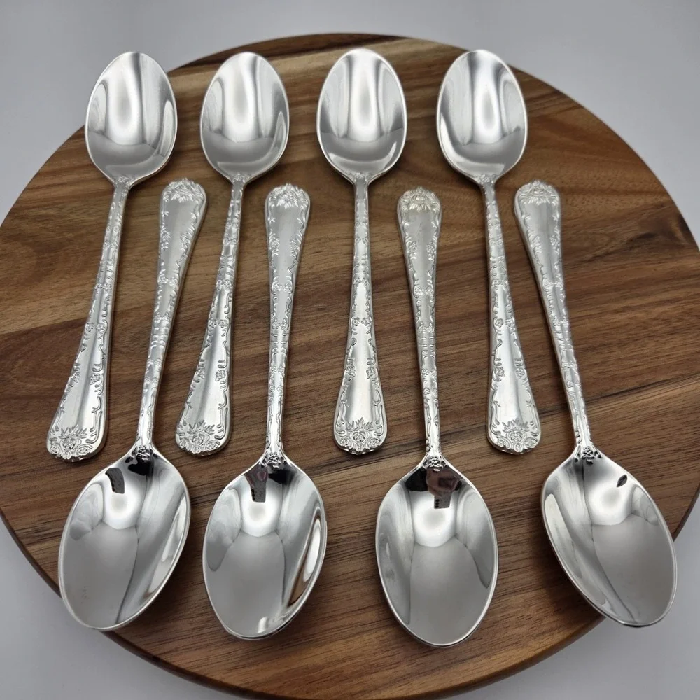 WM. Rogers & Son Enchanted Rose Silverplate Flatware Soup Spoons Set‎ Of 8