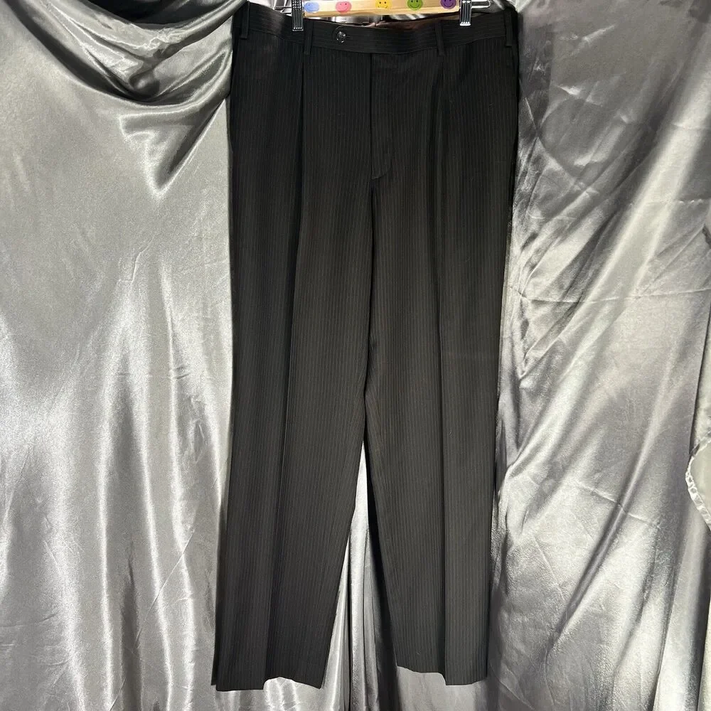 Caravelli 2-Pc Men's Suit Black Pin Superior 150s Blazer 44R Pants‎ 38x44 FLAWS