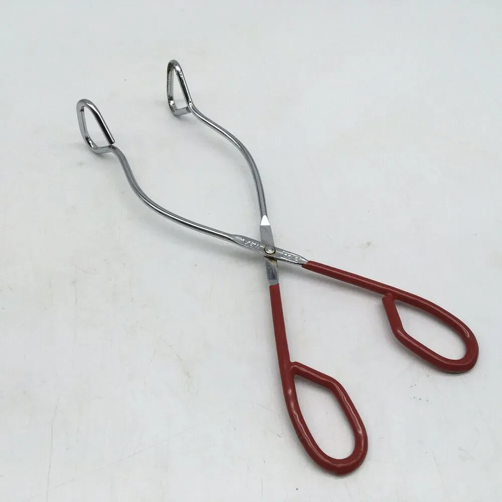Vintage EKCO 10.75” Stainless Steel Kitchen Tongs Grippers Red Rubber handle USA