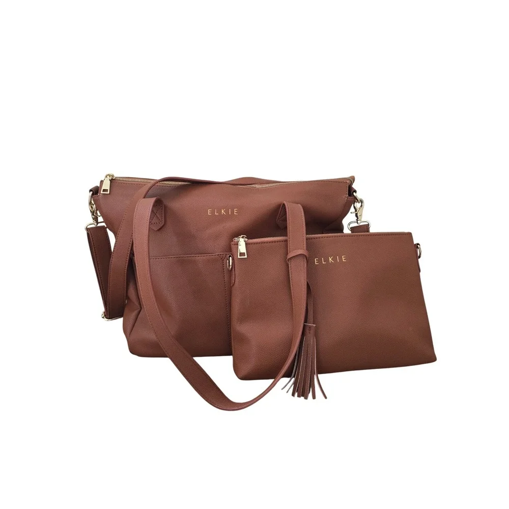 Elkie & Co. Aberdeen Cognac Brown Vegan Leather Diaper Bag Backpack Crossbody