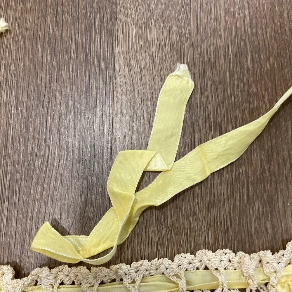 Vintage Hand Made Crocheted Half Apron Cream And Yellow