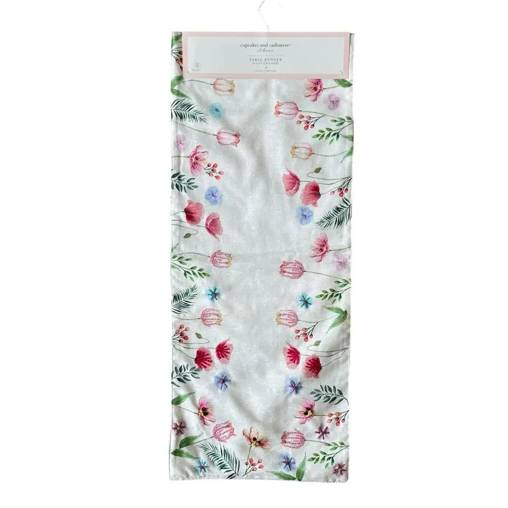 Cupcakes & Cashmere Embroidered Floral Table Runner 14x72 Pop of Color NEW