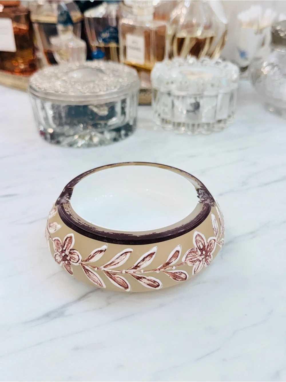 Mid-century Bohemian Czech Encased Glass Ashtray with Neutral Colors