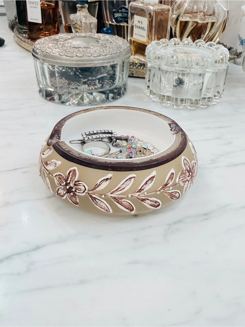 Mid-century Bohemian Czech Encased Glass Ashtray with Neutral Colors