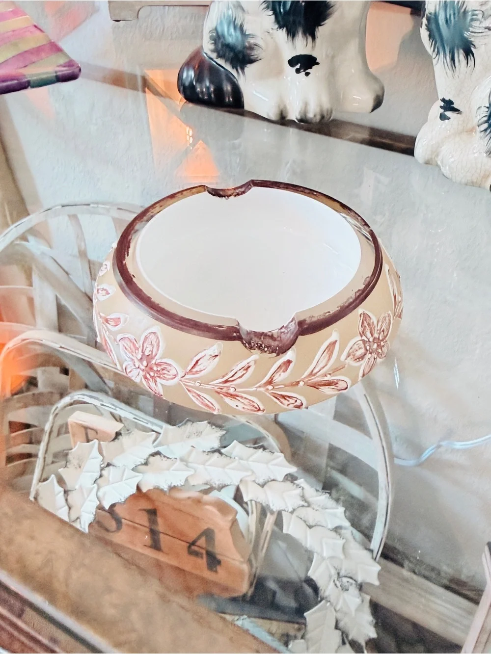 Mid-century Bohemian Czech Encased Glass Ashtray with Neutral Colors