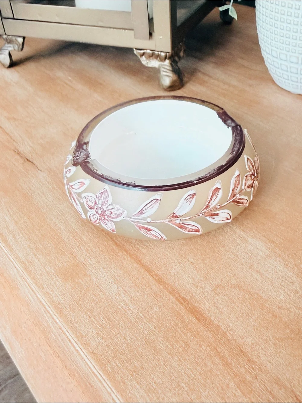 Mid-century Bohemian Czech Encased Glass Ashtray with Neutral Colors