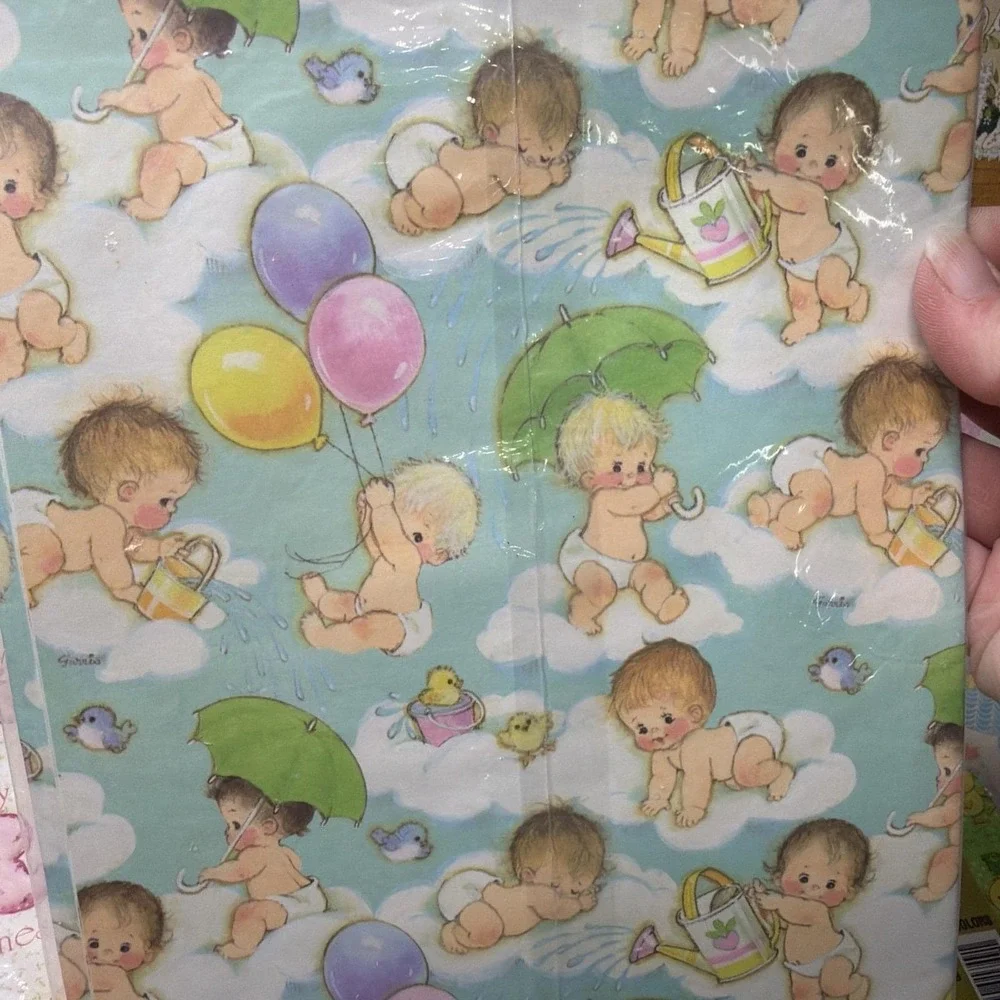 Vintage Baby Wrapping Paper lot incl Hallmark/American Greetings/Sangaman/Buzza+
