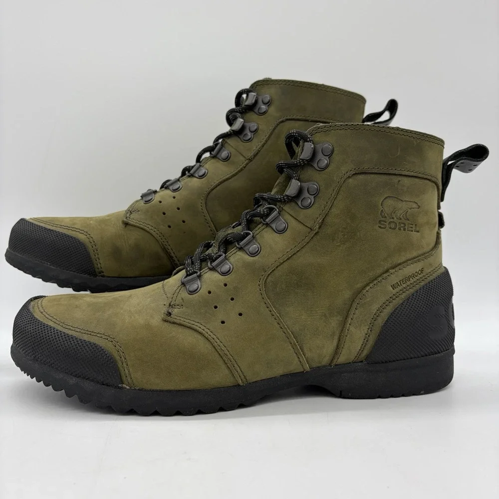 Sorel Mens 10 Boots Ankeny Mid Ankle Hiker Army Green NM2100-383 Waterproof