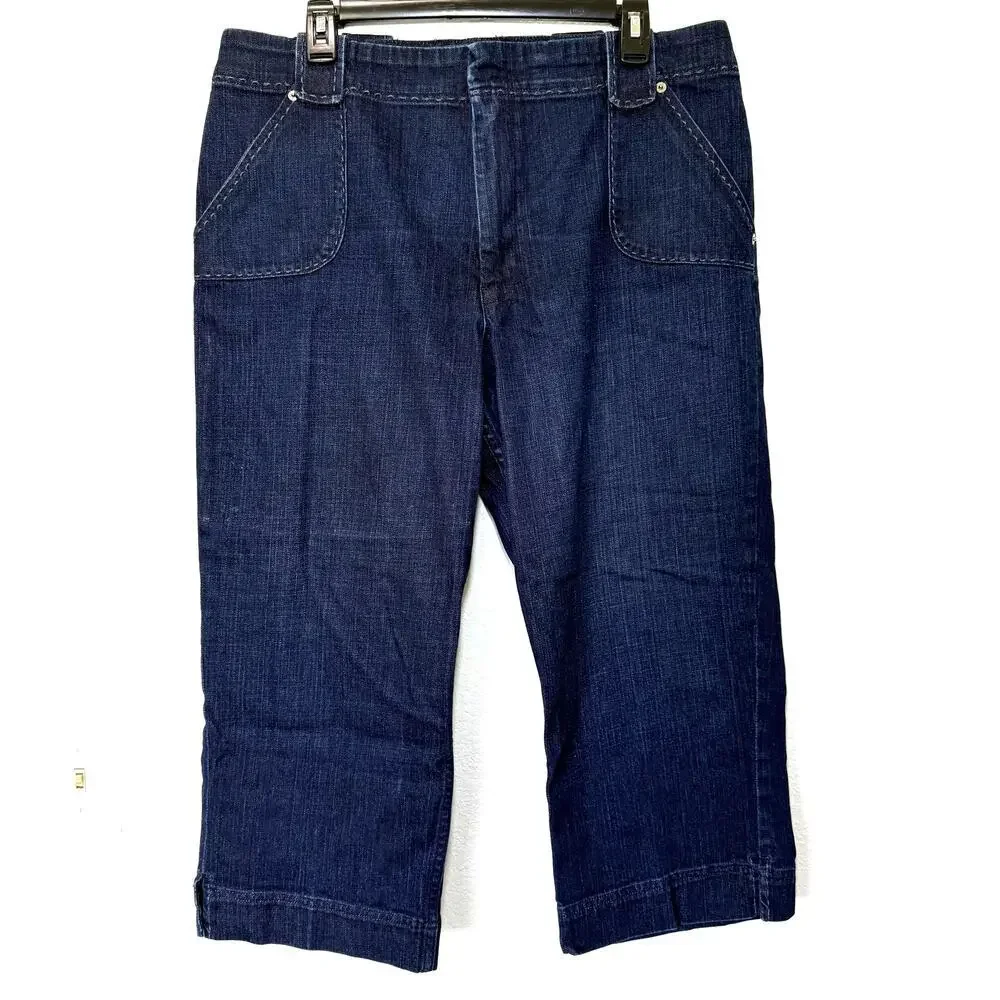 St John Sport Denim Capri Pants Thick Stitch Boho Casual Y2K Sz 16 Vacation