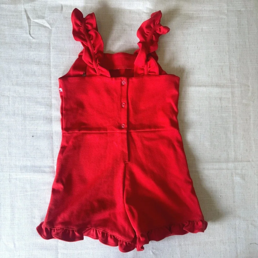 Janie Jack Girls 6 Red Embroidered Romper Ruffle Strap Coquette Fourth of July