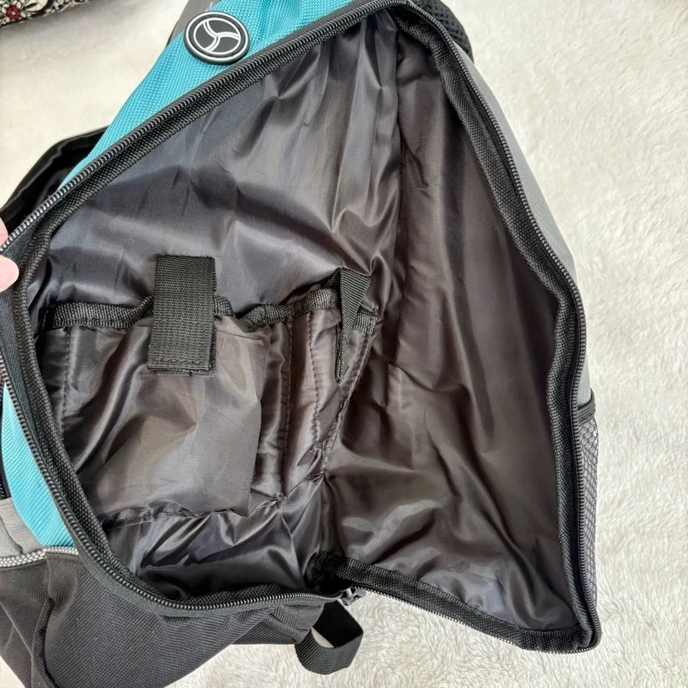 Emerald Waterways Daypack, Backpack Travel Bag -Gray Blue Black Side Pockets EUC