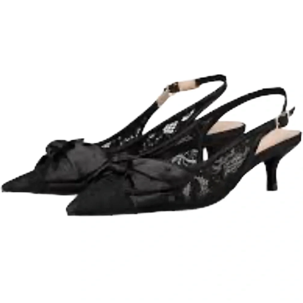 Jack Rogers Debra Kitten Heels Sling Back Floral Lace Satin Bow Sz 9M New In Box