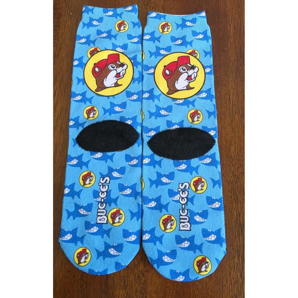 NWoT Buc-ee's Unisex Blue‎ Character Novelty Crew Socks Beaver Mascot Fun Gift