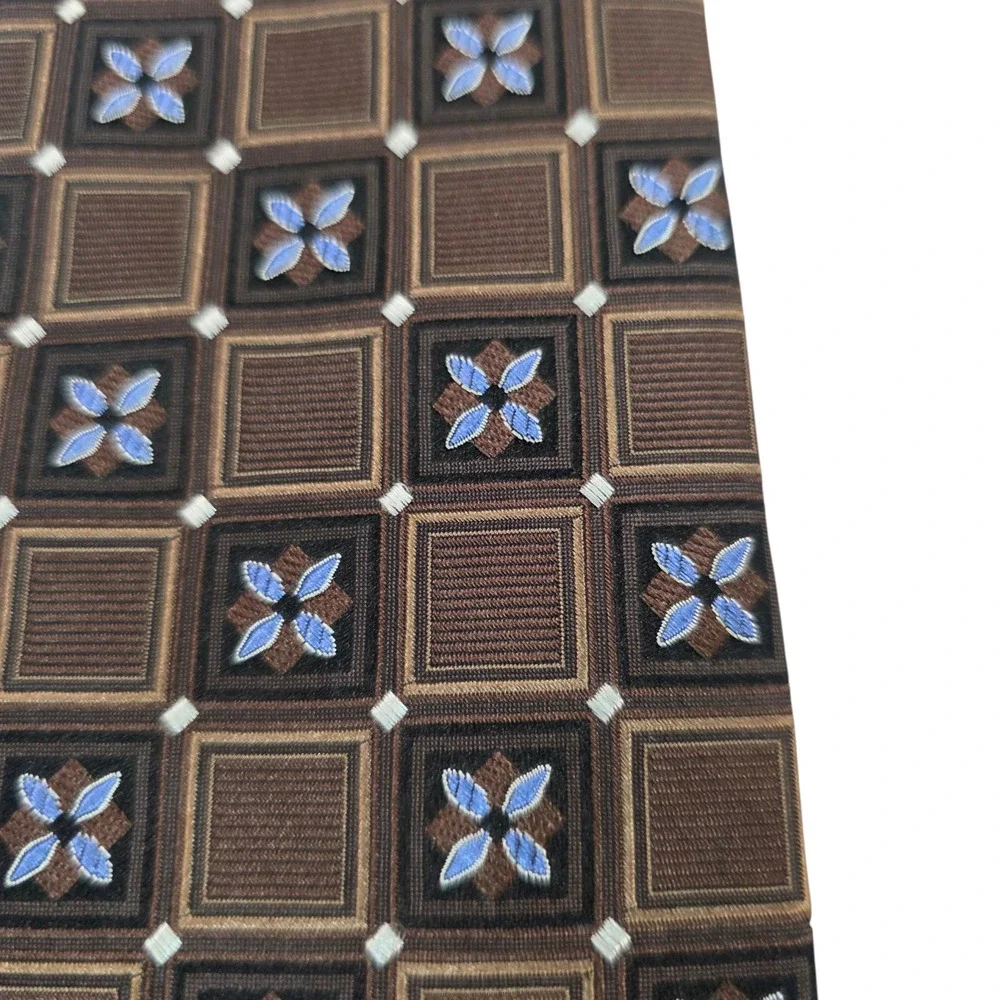 Jos A Bank Signature‎ Collection Mens Necktie 7-fold Brown Blue Silk Embroidered