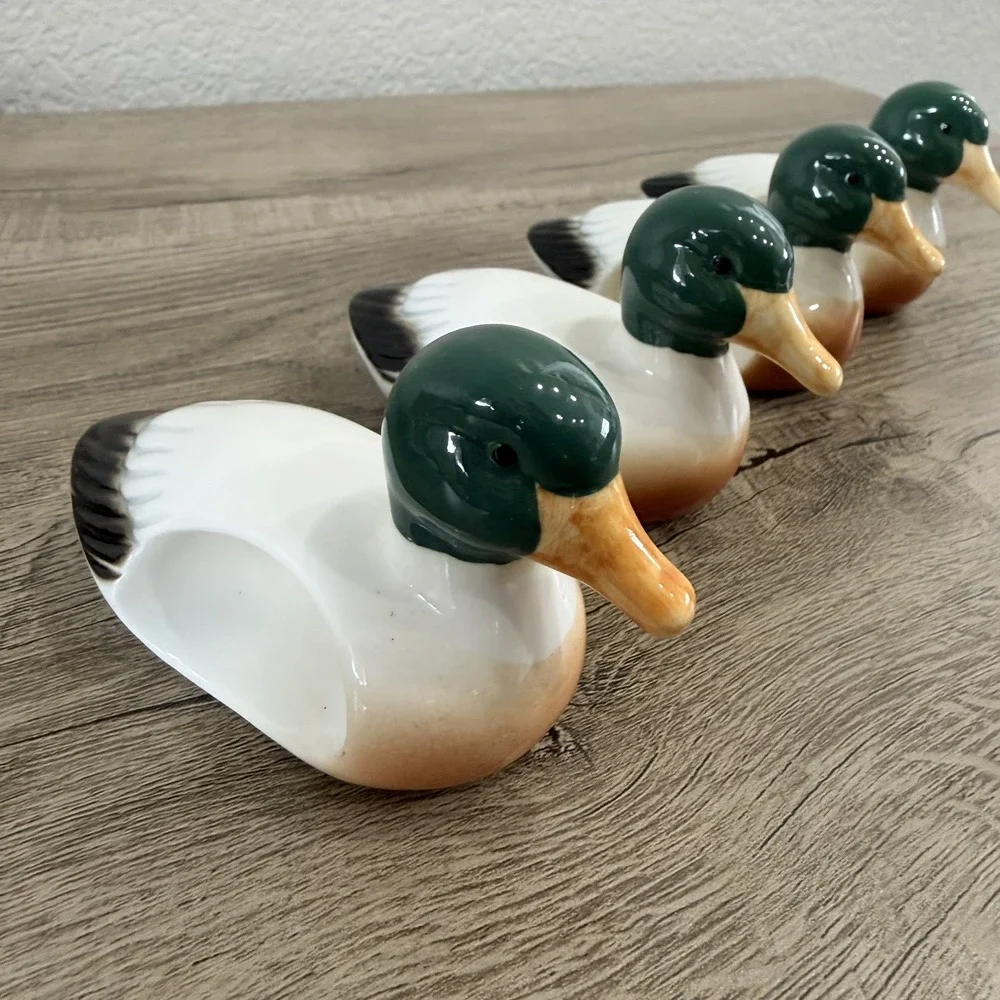Set Of 4 Mallard Duck Napkin Rings Porcelain Dining Decor Vintage Hunting