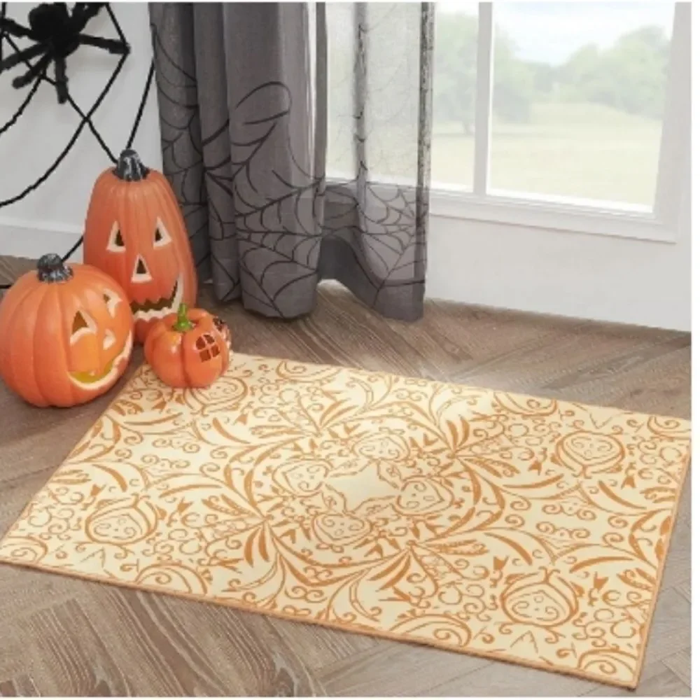 New jinchan  Area Rug 2x3 Accent Rug Indoor Entryway Light Orange Print Floral