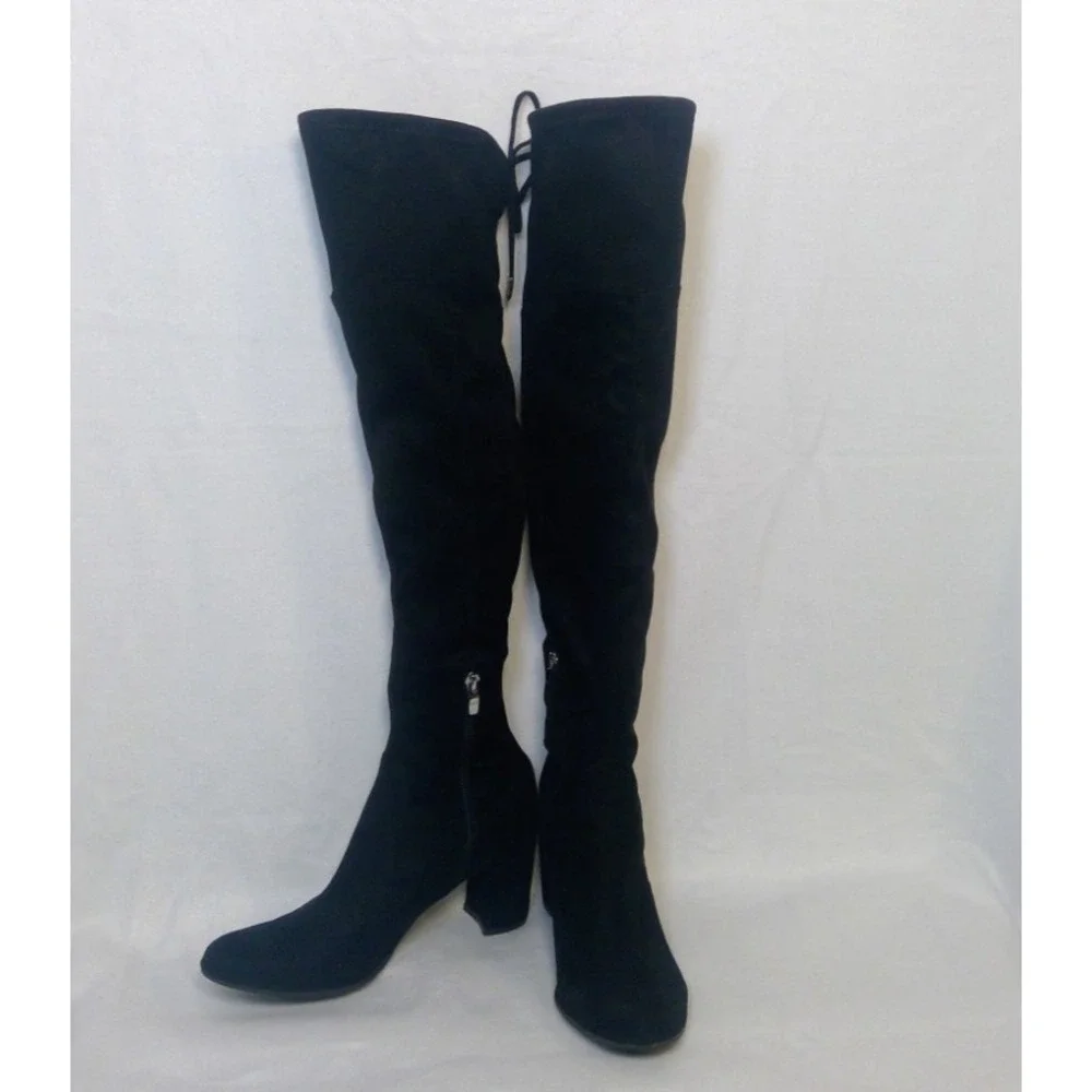 Marc‎ Fisher Over the Knee Boots Women's size 8.5 M Tie Back Detail Block Heel