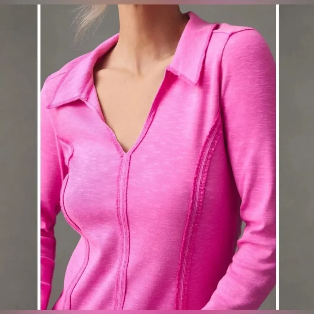 Pilcro Anthropology Pink Collared Long Sleeve Top (222)