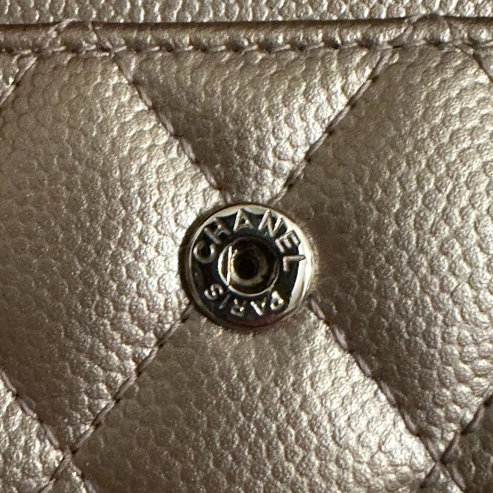 Authentic CHANEL Caviar Quilted Boy Flap Card holder Taupe Lambskin