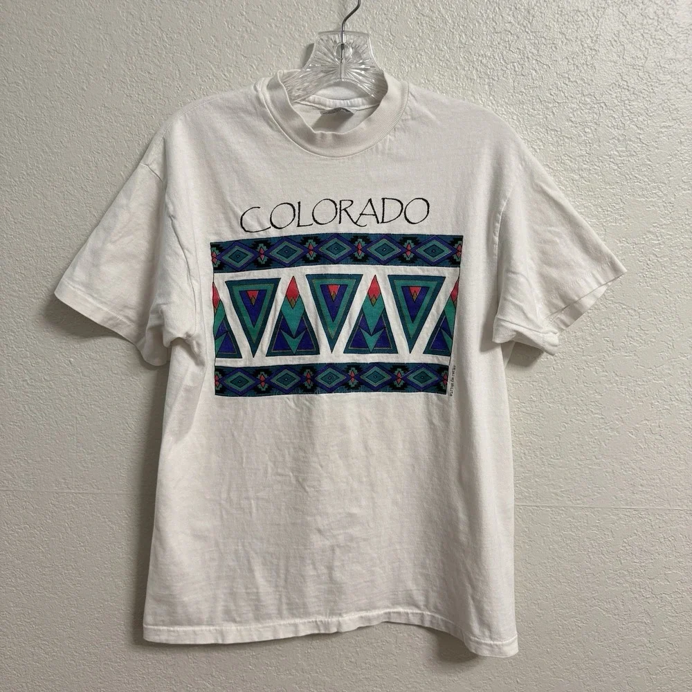 VTG Colorado Shirt Medium Southwest Aztec Graphic‎ Print Single Stitch USA Made