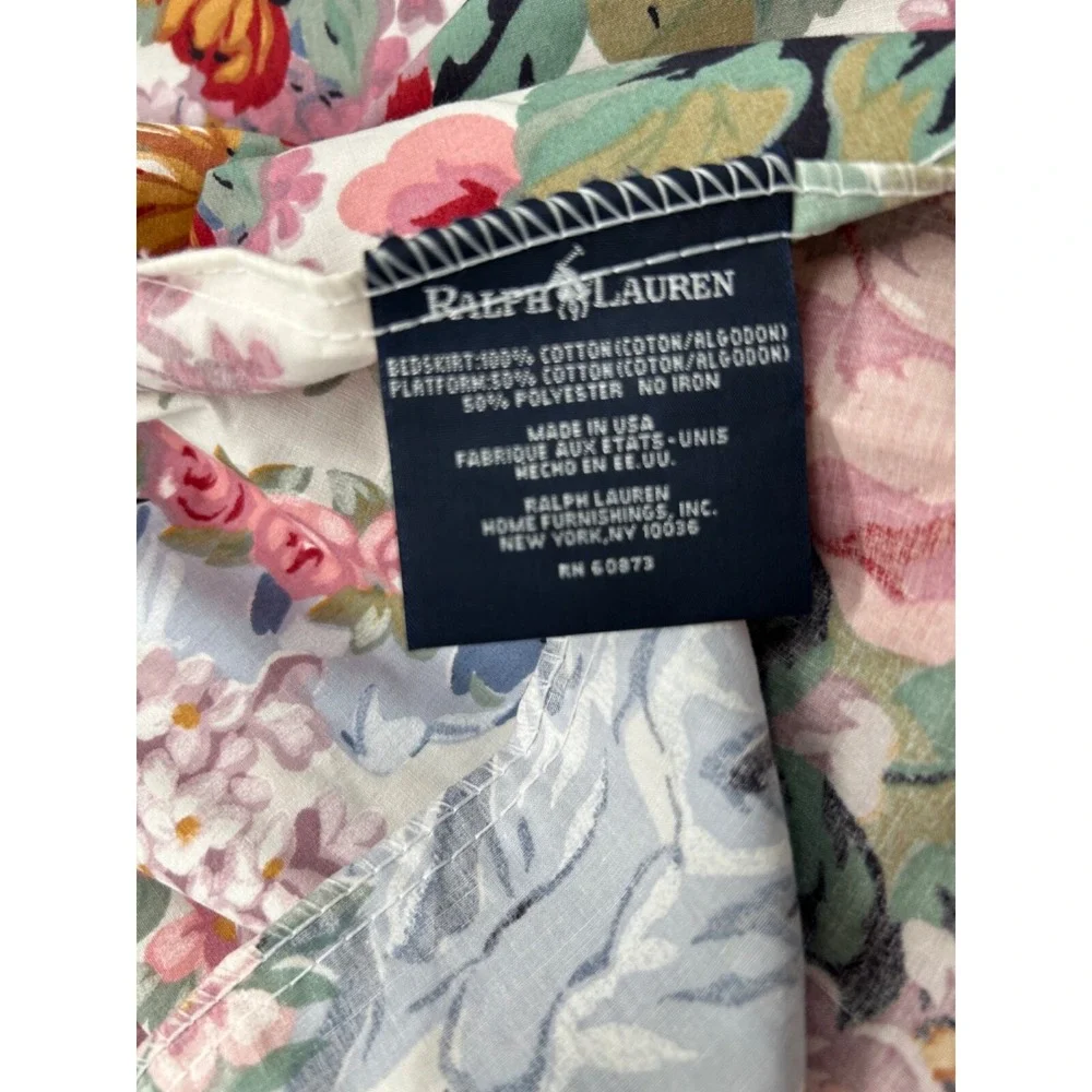 Vintage Ralph Lauren Twin Allison Dust Ruffle‎ Bed Skirt Floral Blue Ribbon EUC