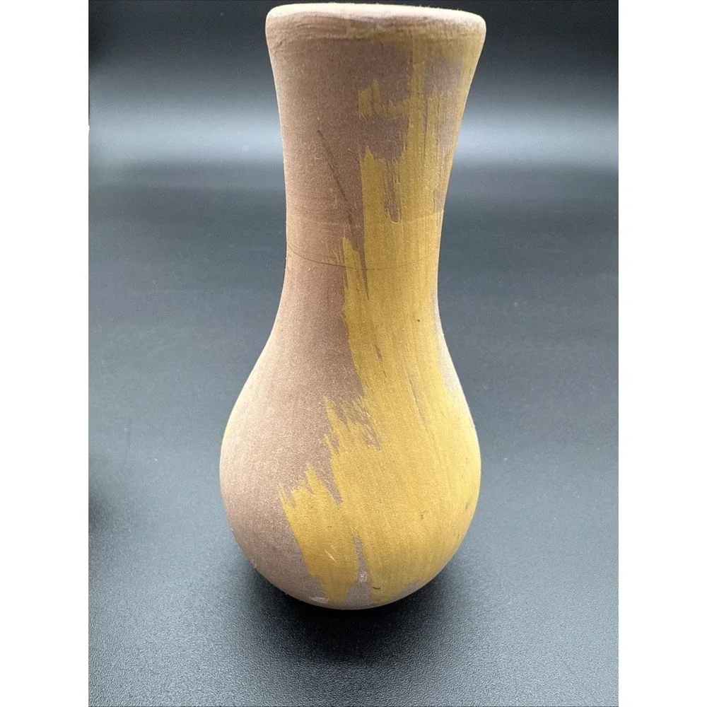 Mini‎ Mexican Style Cactus Carved Pottery Vase Hand Painted 4.5 In Signed AZ.
