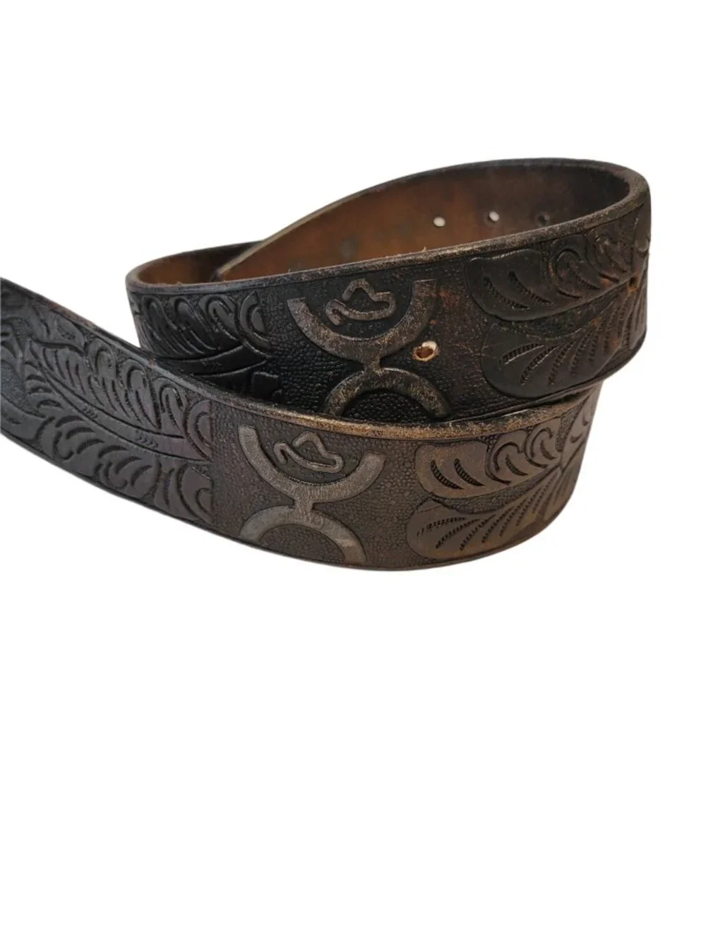Ariat Floral Embossed Belt Buckle with Hand Tooled Leather Belt