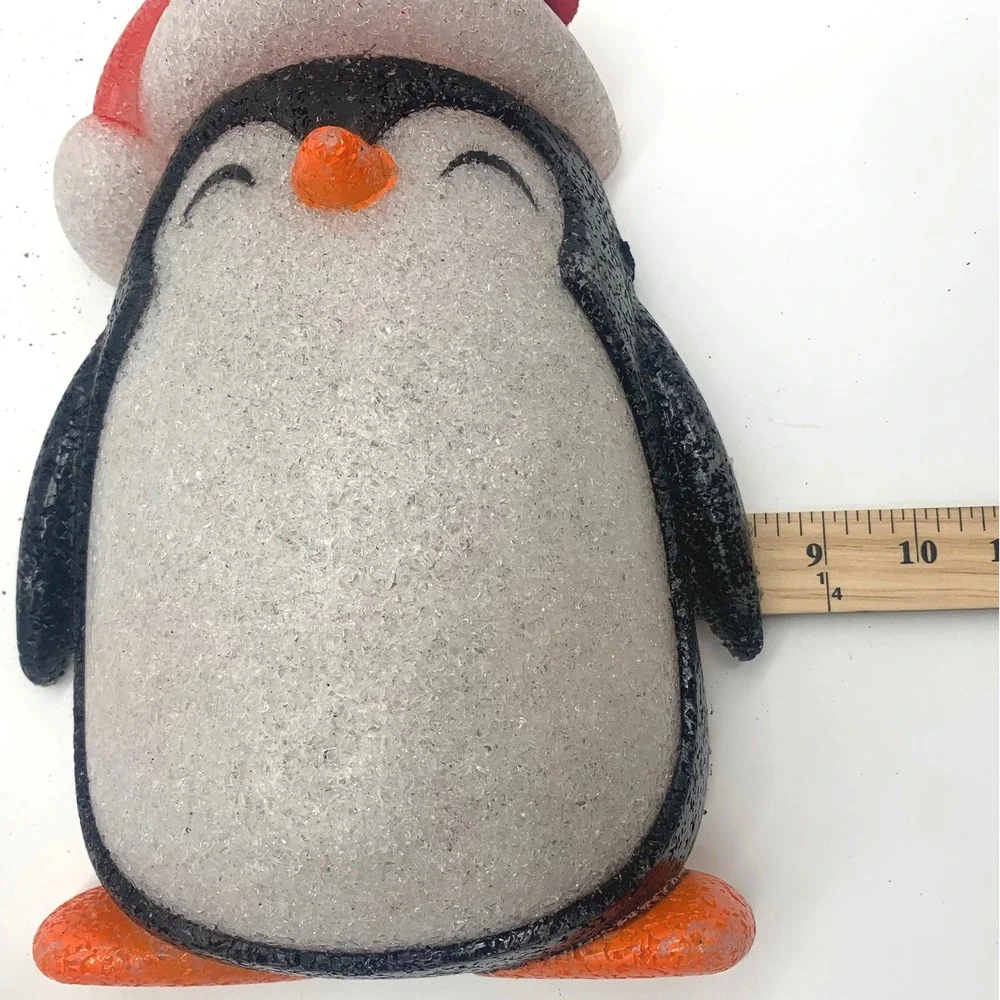 Vintage Melted Plastic Popcorn Penguin Christmas Decor Pair Matching 12in Retro