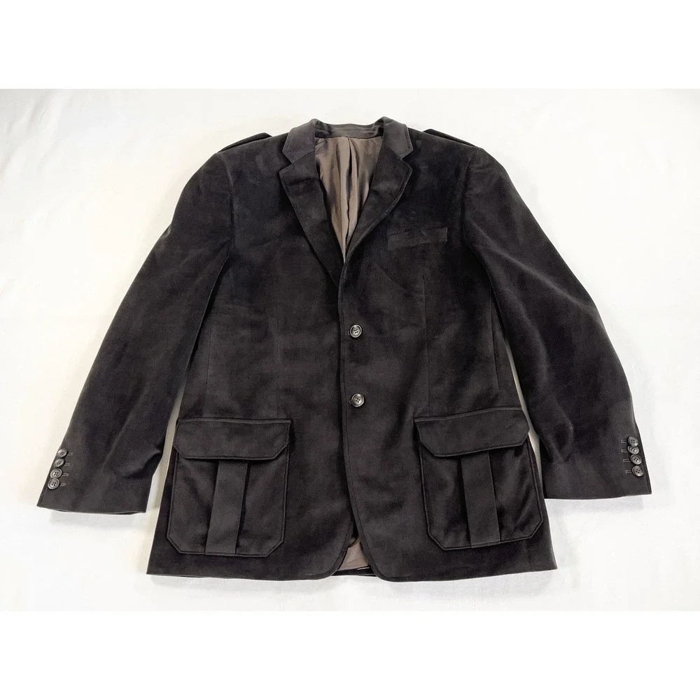 Vintage Y2K Murano Brown Velvet Blazer Sport Coat Jacket Epaulets Mens Large‎ L