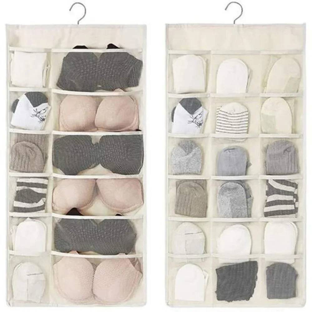 Closet Hanging Organizer Dual Sided with Mesh Pockets for Bras Underwear Socks