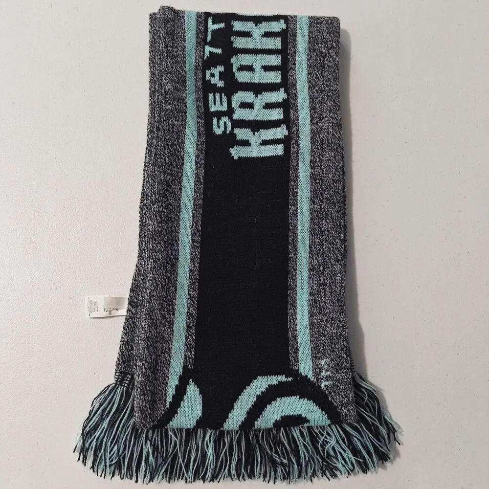 NEW NHL Seattle Kraken Scarf Knit Reversible Teal Blue Hockey FOCO NWT S Logo