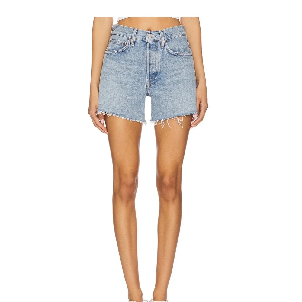 AGOLDE Parker Long High Rise Denim Shorts Light Blue Size 32 A9010B-1141
