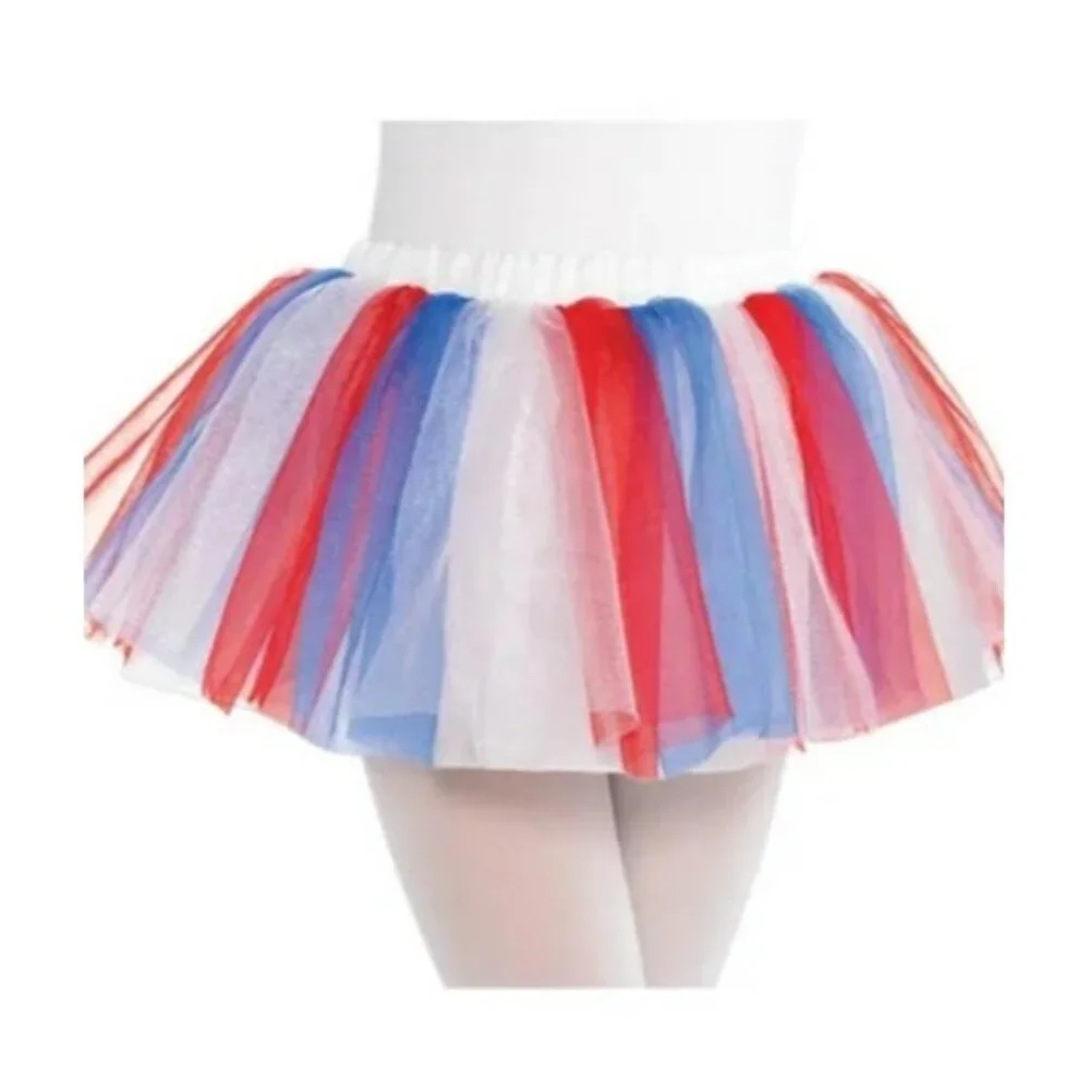 Child Size S/M Patriotic Red White‎ Blue Americana Mesh Tutu Play Halloween 414