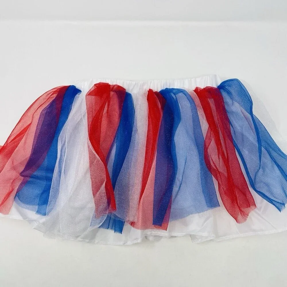 Child Size S/M Patriotic Red White‎ Blue Americana Mesh Tutu Play Halloween 414
