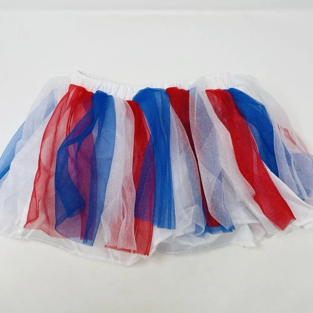 Child Size S/M Patriotic Red White‎ Blue Americana Mesh Tutu Play Halloween 414