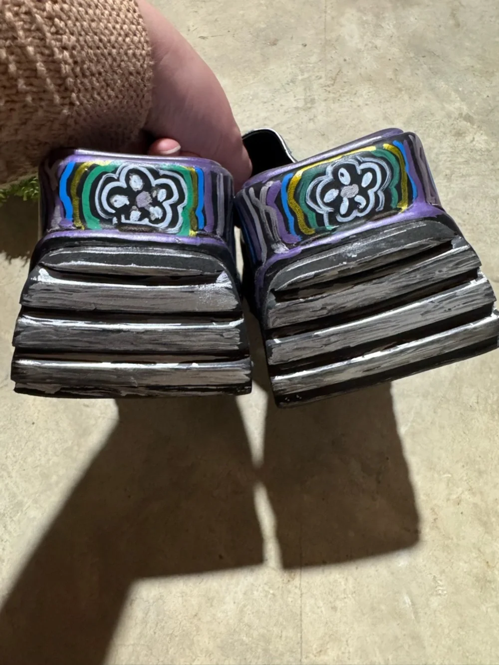 Vintage Y2K Groovy Platform Slides Size 8.5 Hippie 70s Rainbow Floral Chunky‎