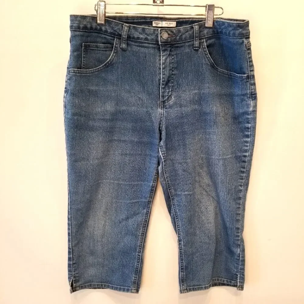 Riders by Lee Mid Rise Capri Shirts‎ Denim Jean Bermuda Long Shorts Size 14