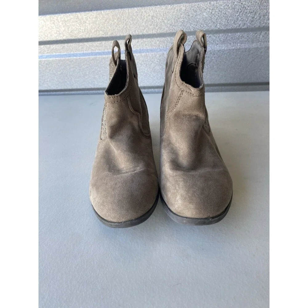 Justice Girls Western Ankle Boots Size 2 Taupe Suede Faux Studded Cowgirl Bootie