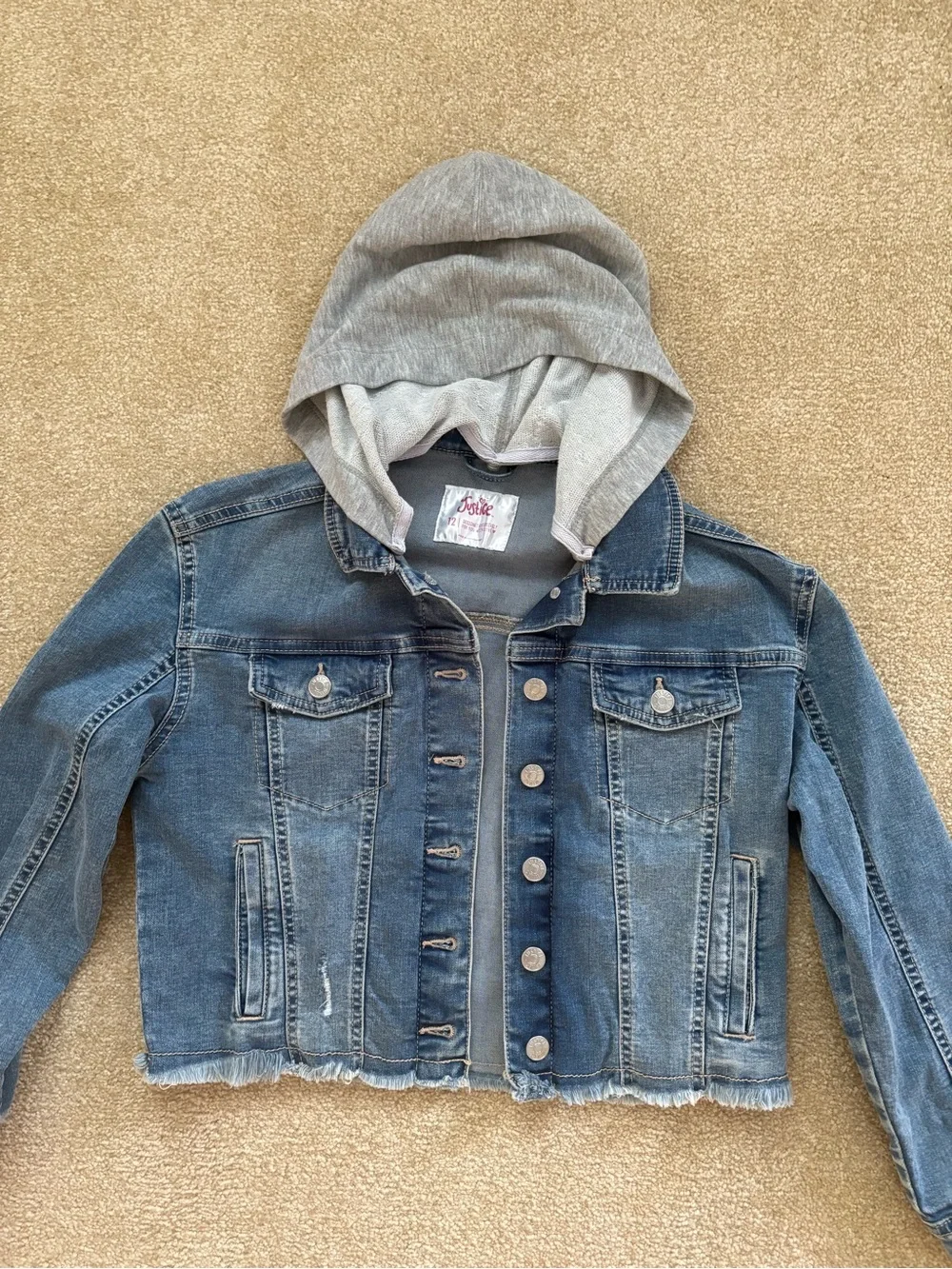 JUSTICE Kids Blue Denim Jacket with Grey Hood