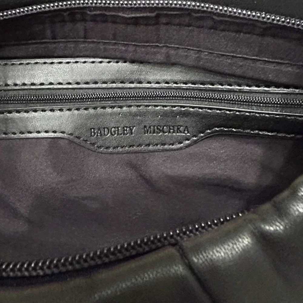 BADGLEY MISCHKA Black Crescent Hobo Shoulder Bag Slouchy Soft Vegan Leather