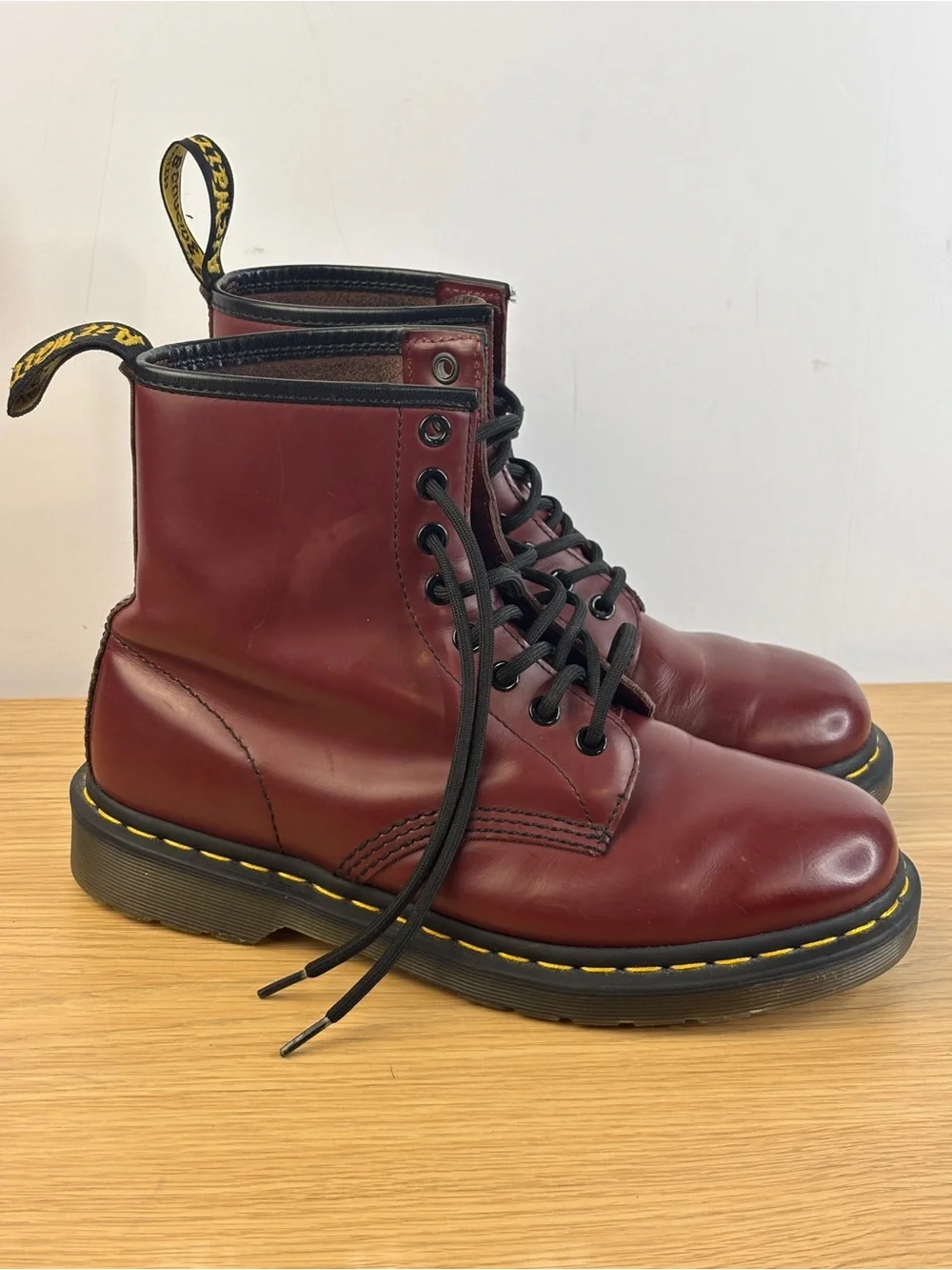 Dr. Martens Men's 7 Woman’s 8 Burgundy Leather Lace-Up Boots with Black Laces