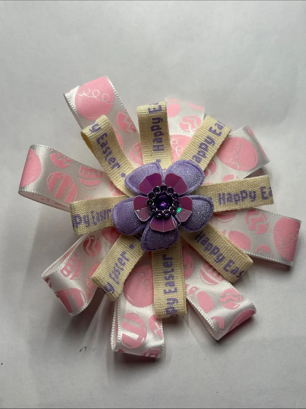 Easter Ribbon Flower Hair Bow in Pink, Purple and Cream