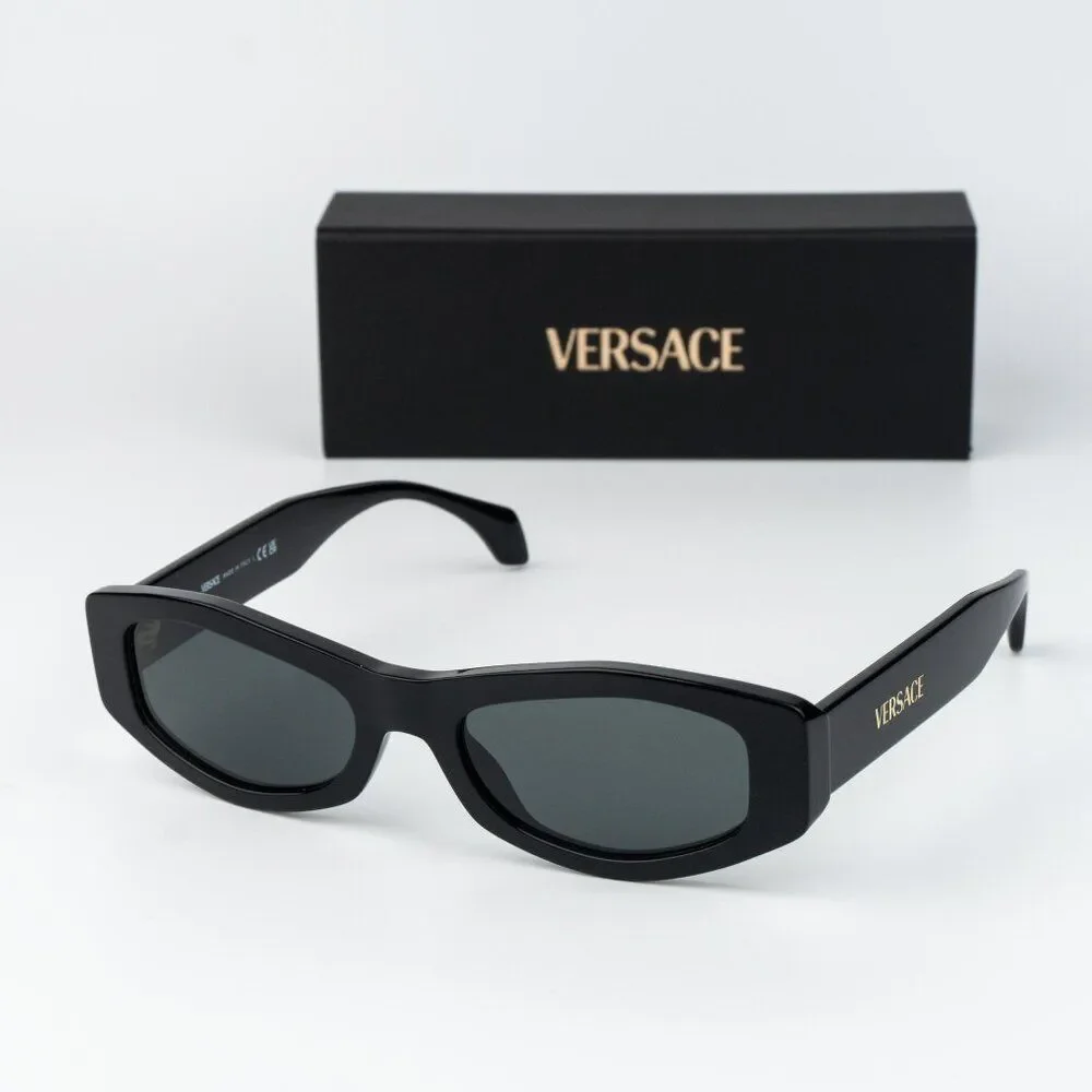 Versace Men Sunglasses Black Dark Grey Rectangle VE4487 GB1/87 NEW AUTHENTIC