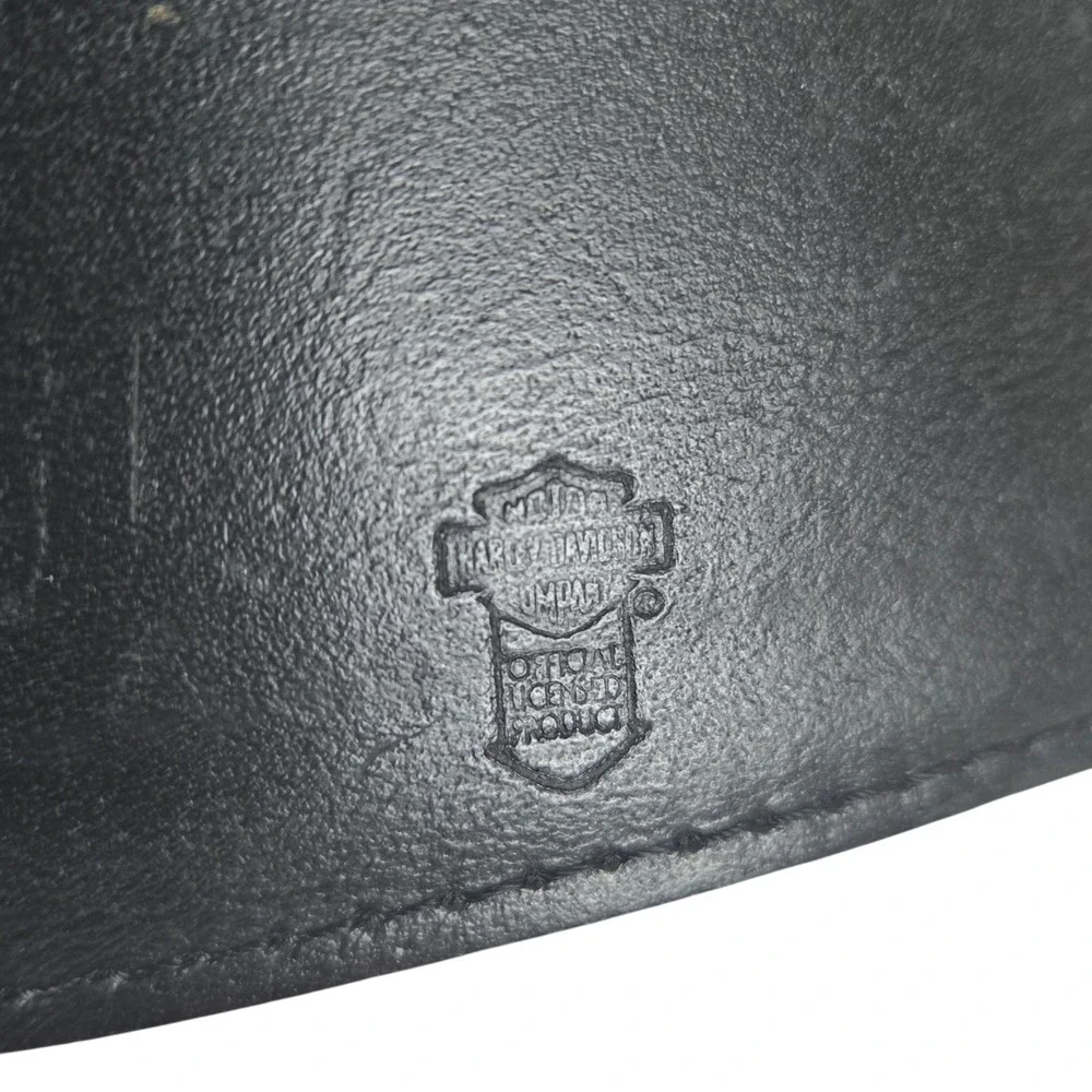 Vtg 80s Harley Davidson Black Leather Wallet w Patch Logo & 12