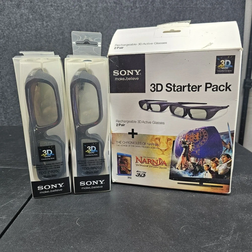 2 SONY 3D Glasses Black HU099FS w Dust Jacket Drawstring Cases DVD Not Included